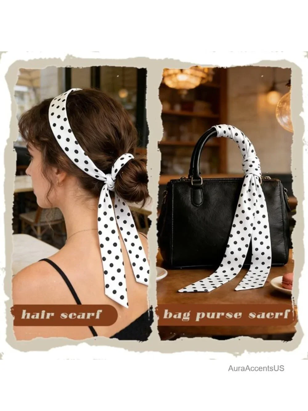 Extra Long Polka Dot Scarf - Silk Satin Skinny Neck Scarf 55 Inch